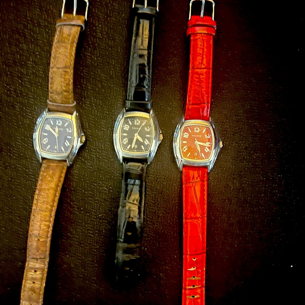 Trio of Prague watches in fashionable colors.  Faux gator bands.